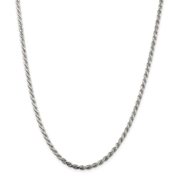 3mm Rhodium Plated Sterling Silver D/C Rope Chain Necklace 18 Inch